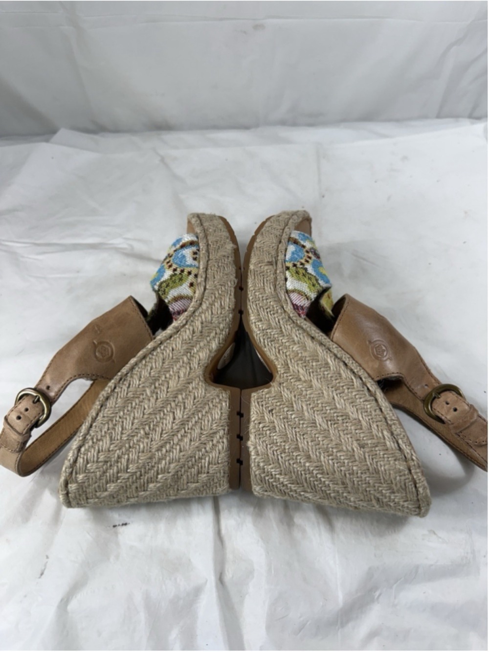 Born Brewster Platform Wedge Sandal Tapestry Leather Jute Heel Women Size 7 M - Picture 9 of 14